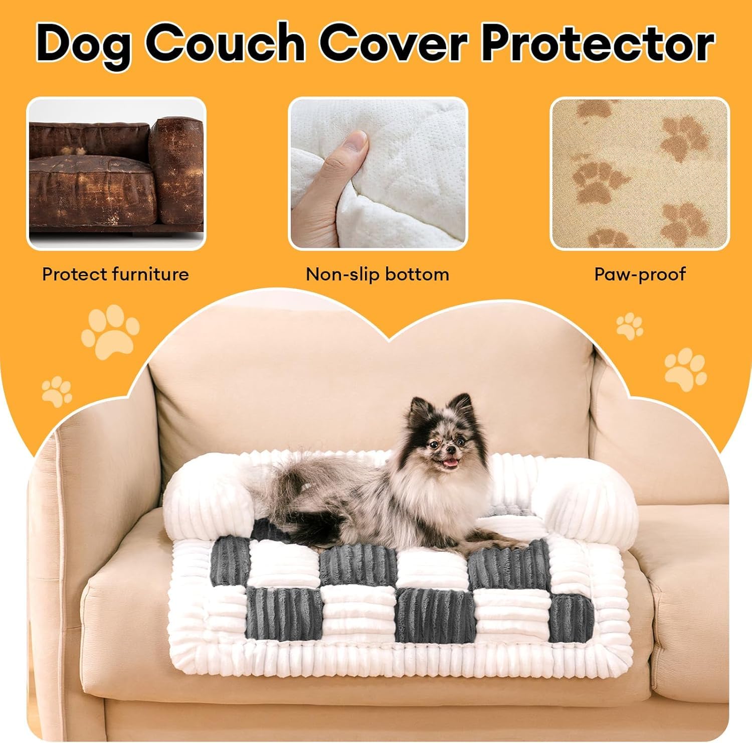 Funny Fuzzy anti-slip-bottom-on-fabric-sofa demonstrates secure placement during use.