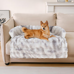 Funny Fuzzy couch cover demonstrates tie-dye grey pattern protecting furniture