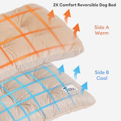 Funny Fuzzy dog bed side view in crate highlights snug fit and quick setup