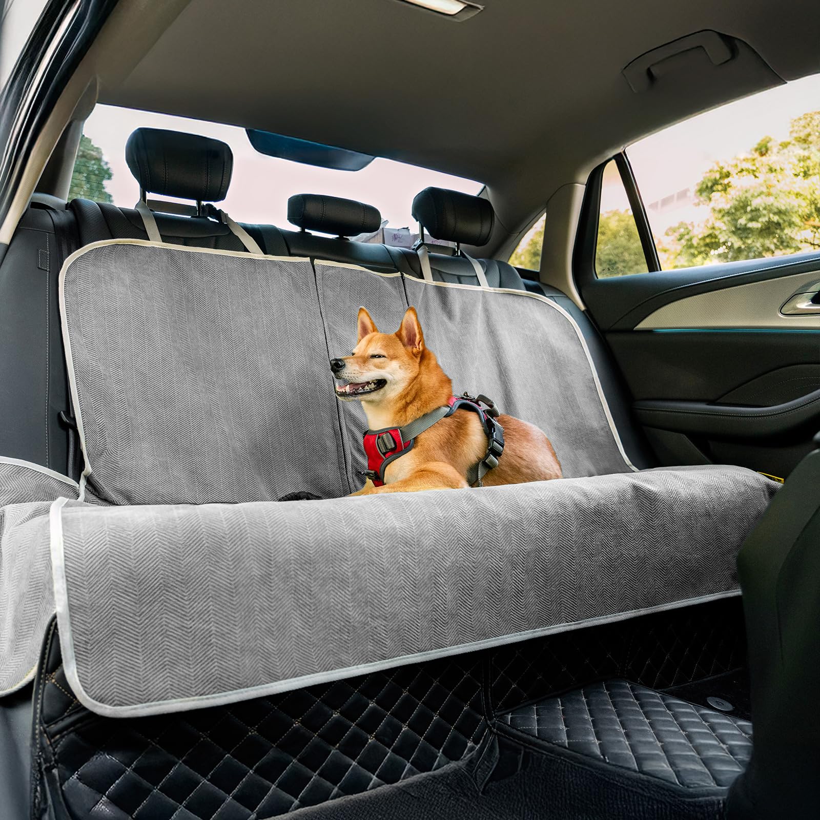 Funny Fuzzy dog car seat cover waterproof chenille protects upholstery from mud and drool.