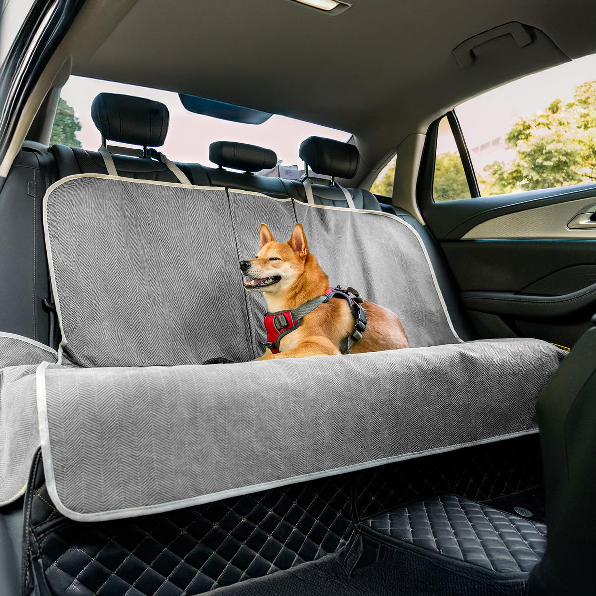 Funny Fuzzy dog car seat cover waterproof chenille protects upholstery from mud and drool.