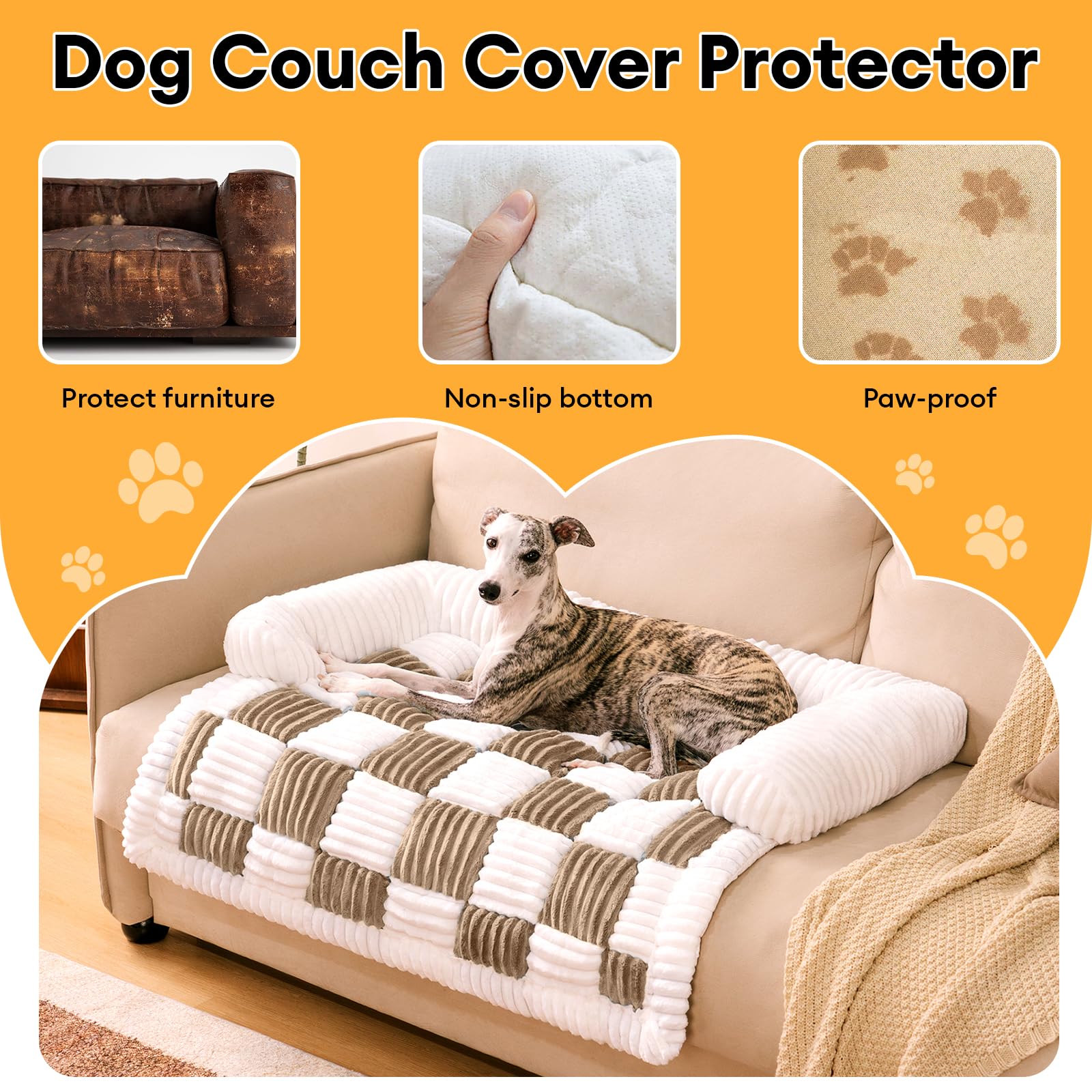 Funny Fuzzy dog couch bed pillow 3-side cushions support head and neck.