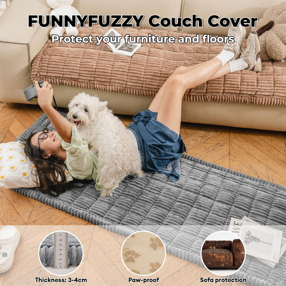 Funny Fuzzy non-slip bottom anchors the cover to your sofa.