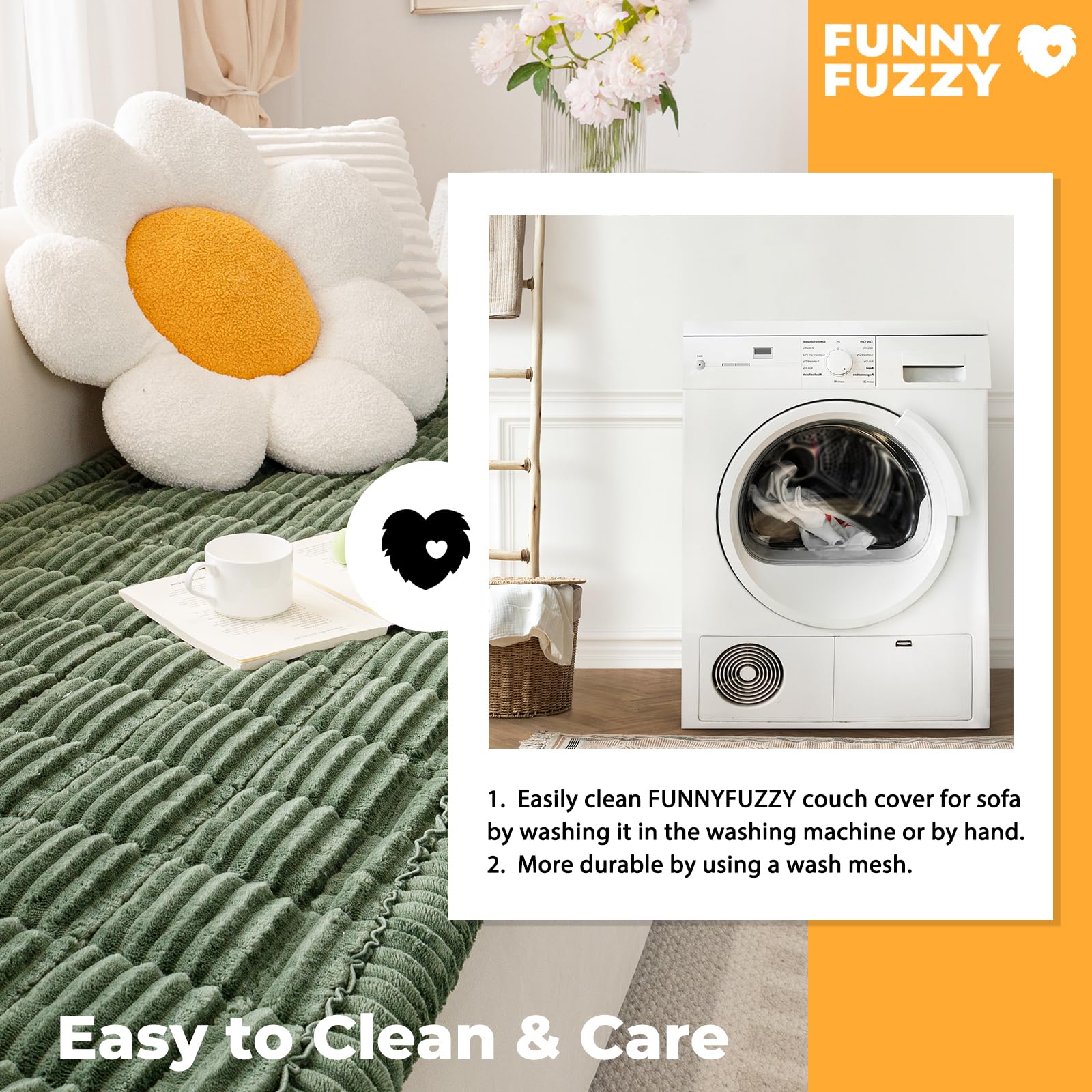 Funny Fuzzy sofa protector preserves furniture appearance during daily pet use.