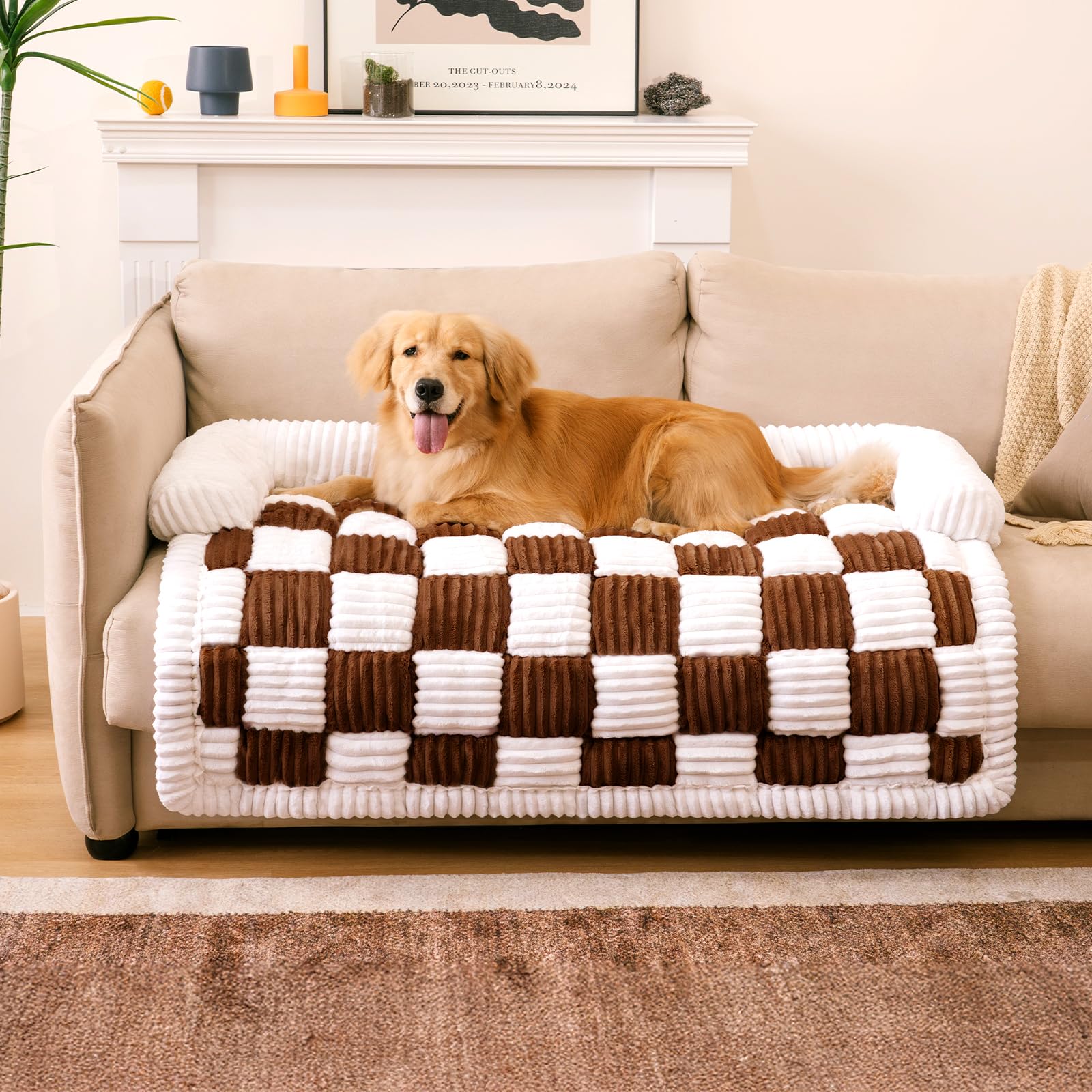Funny Fuzzy pet couch cover on a sofa showing dual-protective design for pet owners