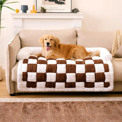 Funny Fuzzy pet couch cover on a sofa showing dual-protective design for pet owners