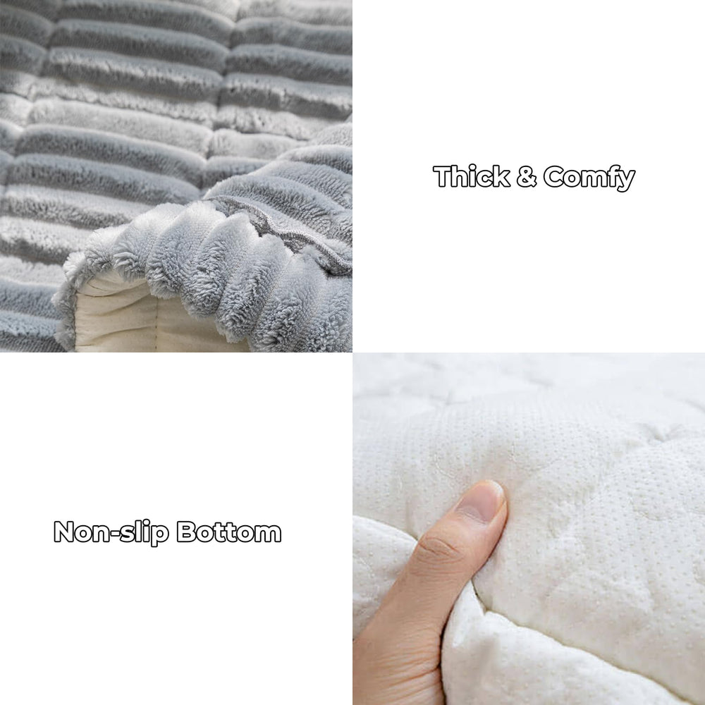 Funny Fuzzy couch cover in washable fabric simplifies cleaning after messes.