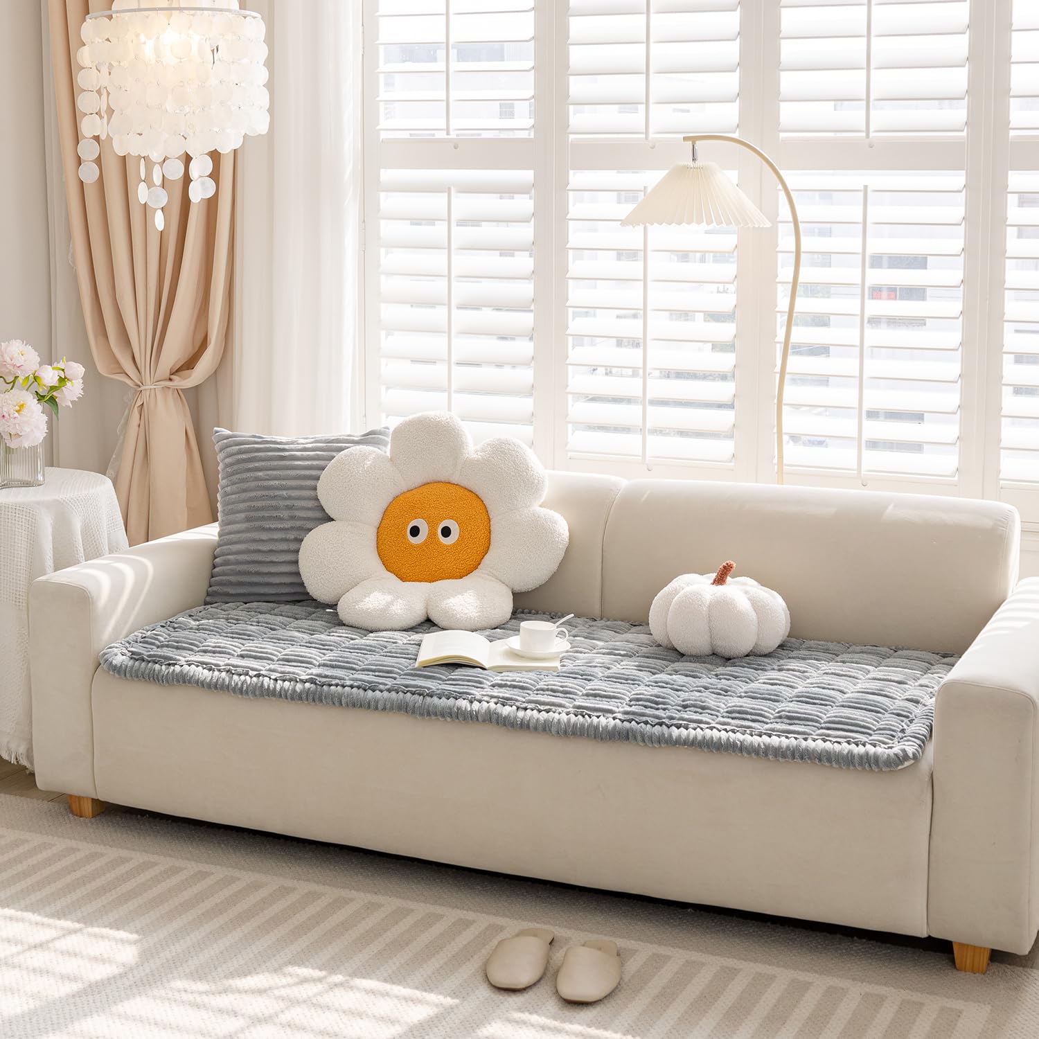 Funny Fuzzy pet couch cover used as bedside pad for pets.