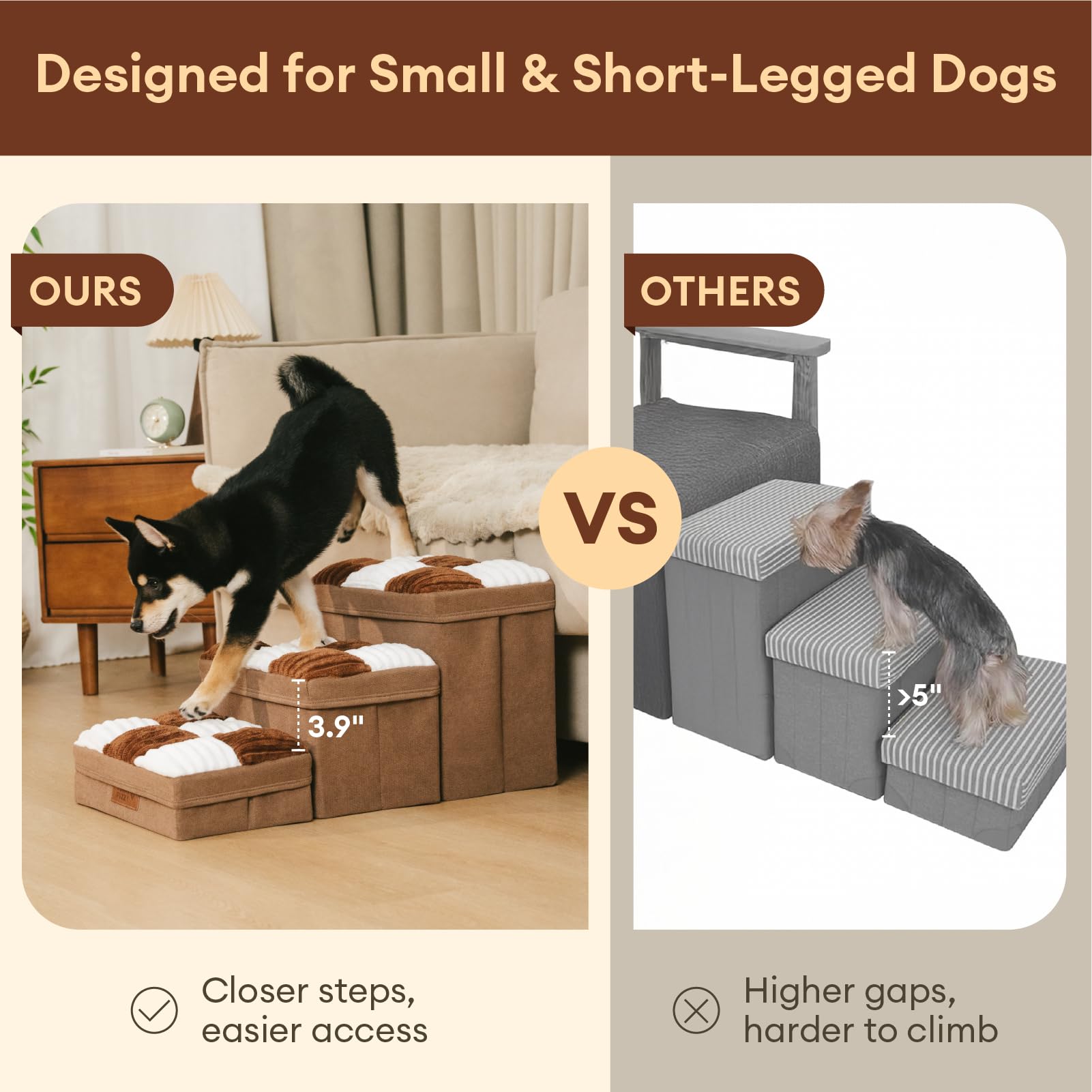 FUNNYFUZZY Dog Stairs plush cushion detail conveys comfort