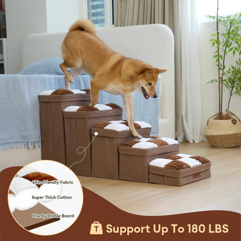 Funny Fuzzy stairs designed for small dogs' comfort and access.
