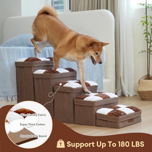 FUNNYFUZZY Dog Stairs Storage compartments highlight hidden toy and leash storage