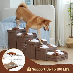 FUNNYFUZZY Dog Stairs Storage compartments highlight hidden toy and leash storage