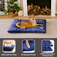 Funny Fuzzy pet bed size small demonstrated in crate for cozy naps.