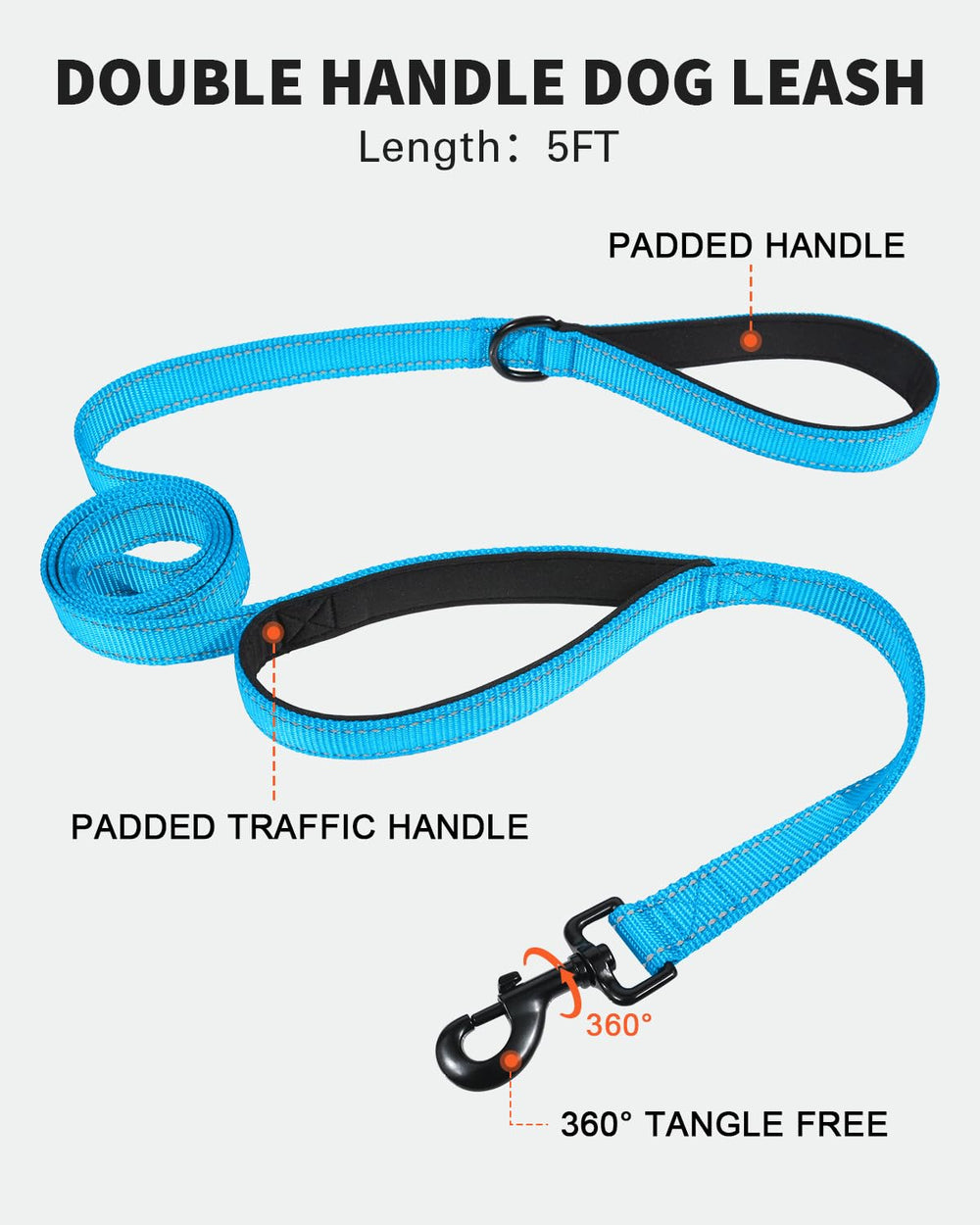 FunTags neoprene-padded leash handle for comfortable long walks.