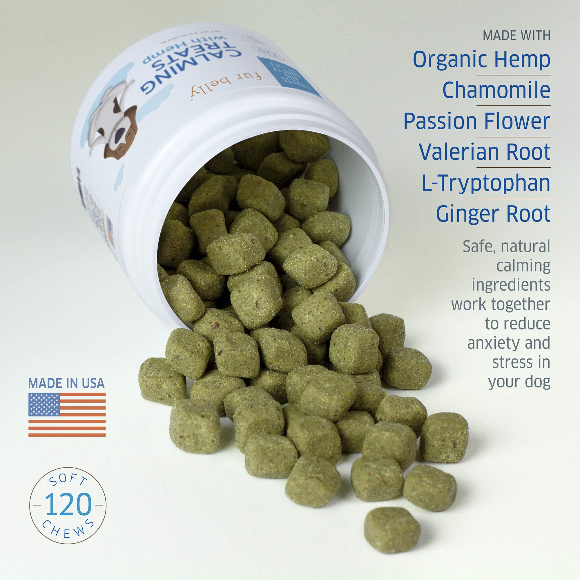 Fur Belly Hemp Calming Chews travel-snack setup for convenient calm during car rides.