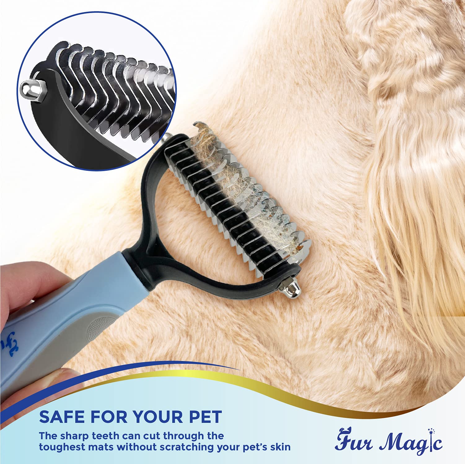 Fur Magic home grooming scene showing ease of shedding control