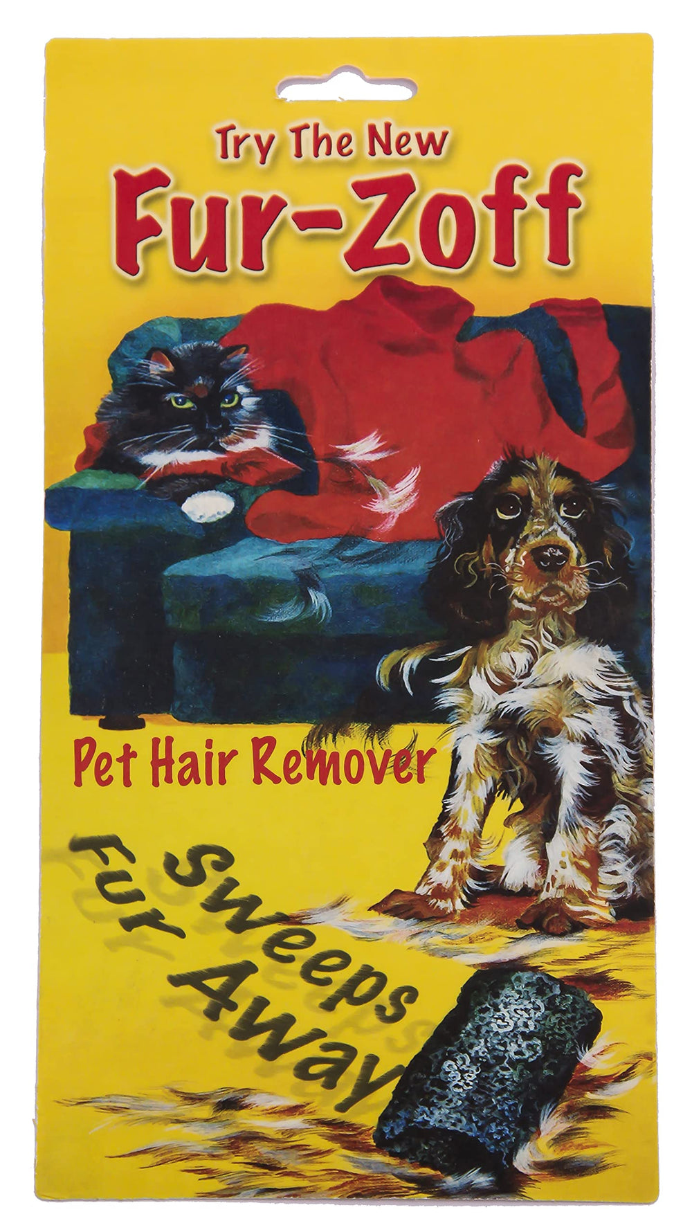 Fur-Zoff Pet Hair Remover on car seats removes fur from fabric efficiently.