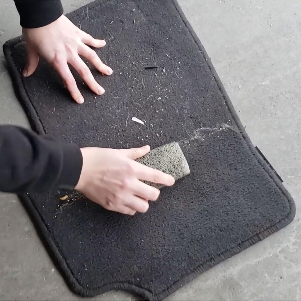 Fur-Zoff Pet Hair Remover on carpet removes embedded fur quickly.