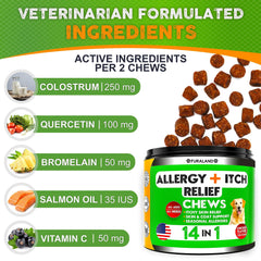 FURALAND Dog Allergy Relief Chews paw-licking focus suggests symptom-support potential.