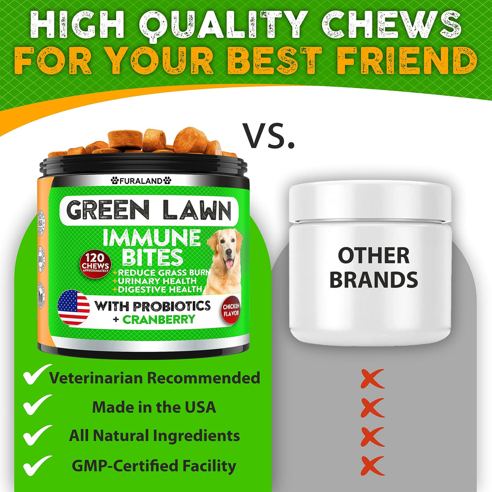 FURALAND dog urine lawn treatment shown on green turf to illustrate lawn burn management.
