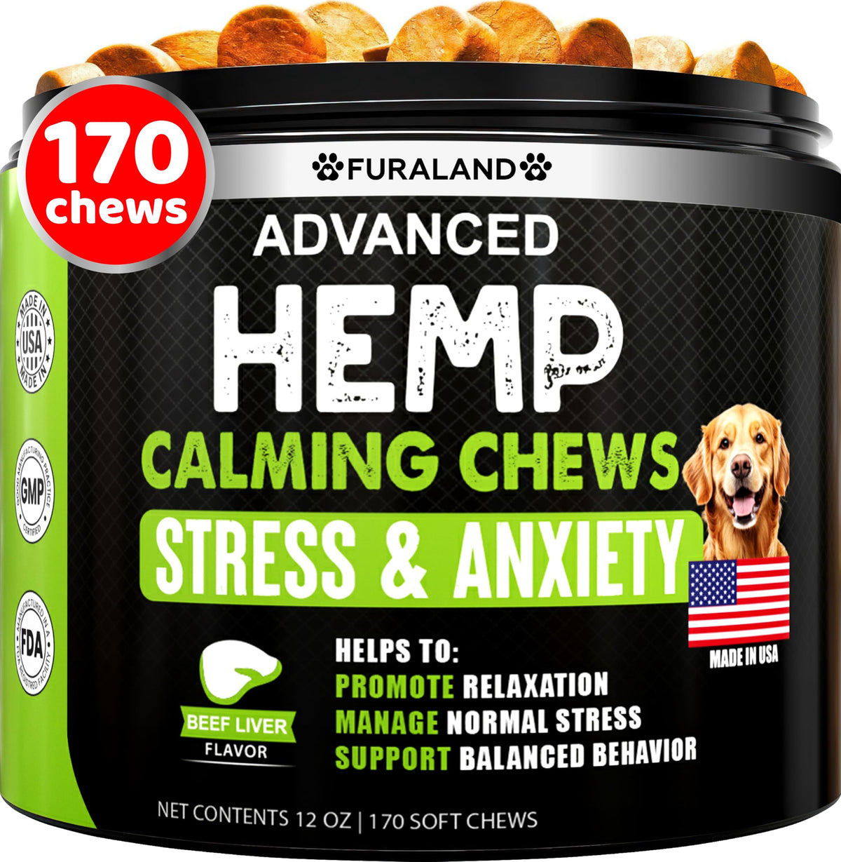 FURALAND hemp calming chews packaging signals anxiety support