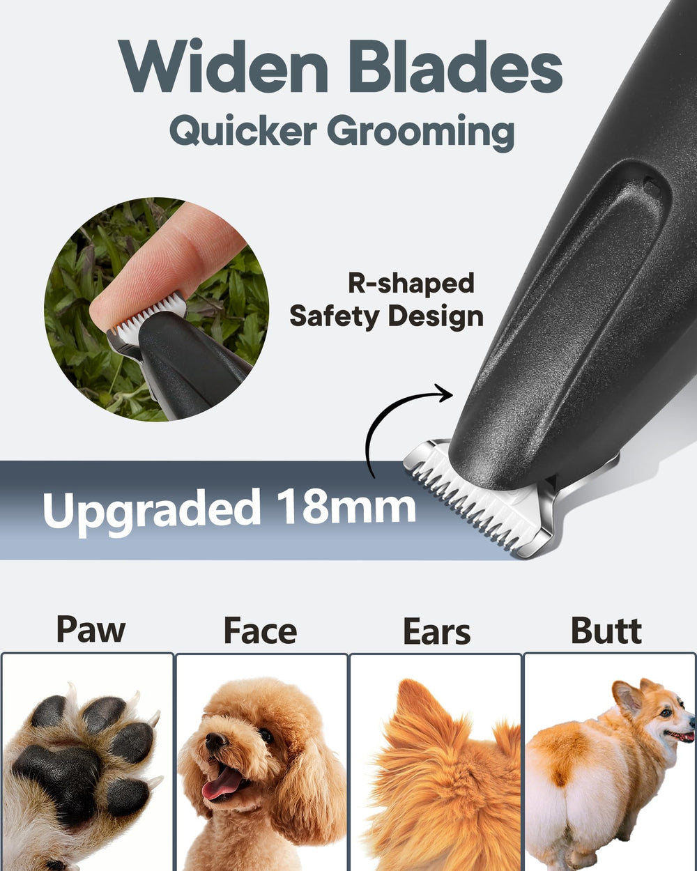 FURBONA paw trimmer with 18mm blade enables faster, safer trimming.