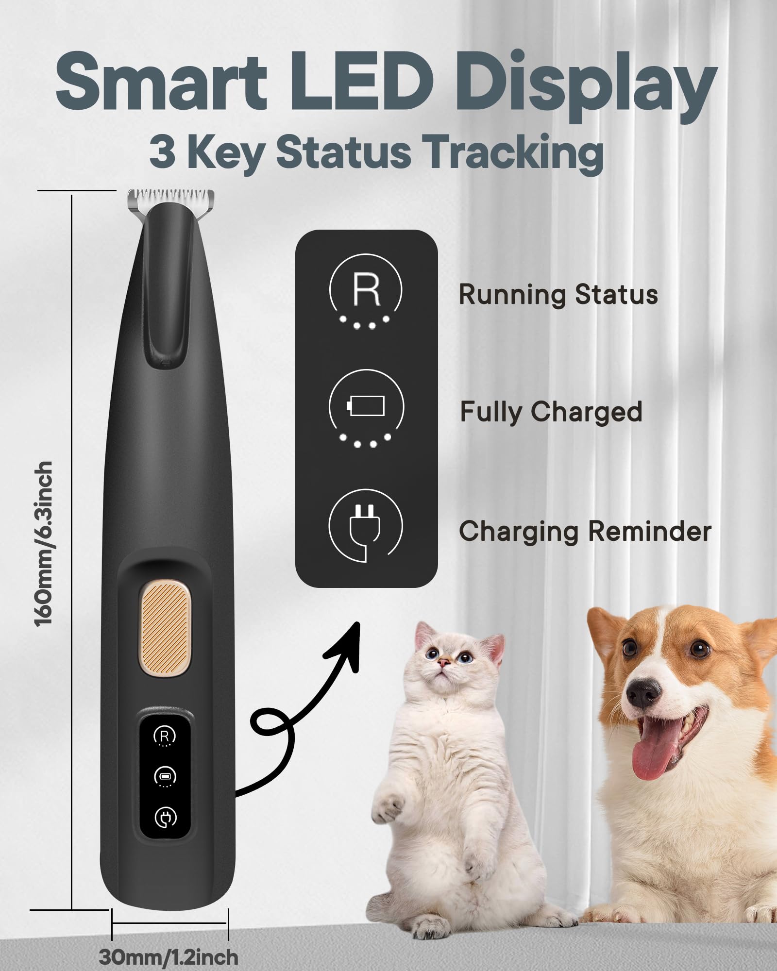 FURBONA paw trimmer operates quietly at 35 dB for anxious dogs.