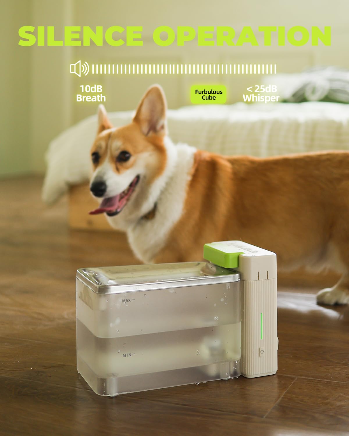 FURBULOUS dual-modes-waterfall-energy-saving closeup shows flexible, quiet operation