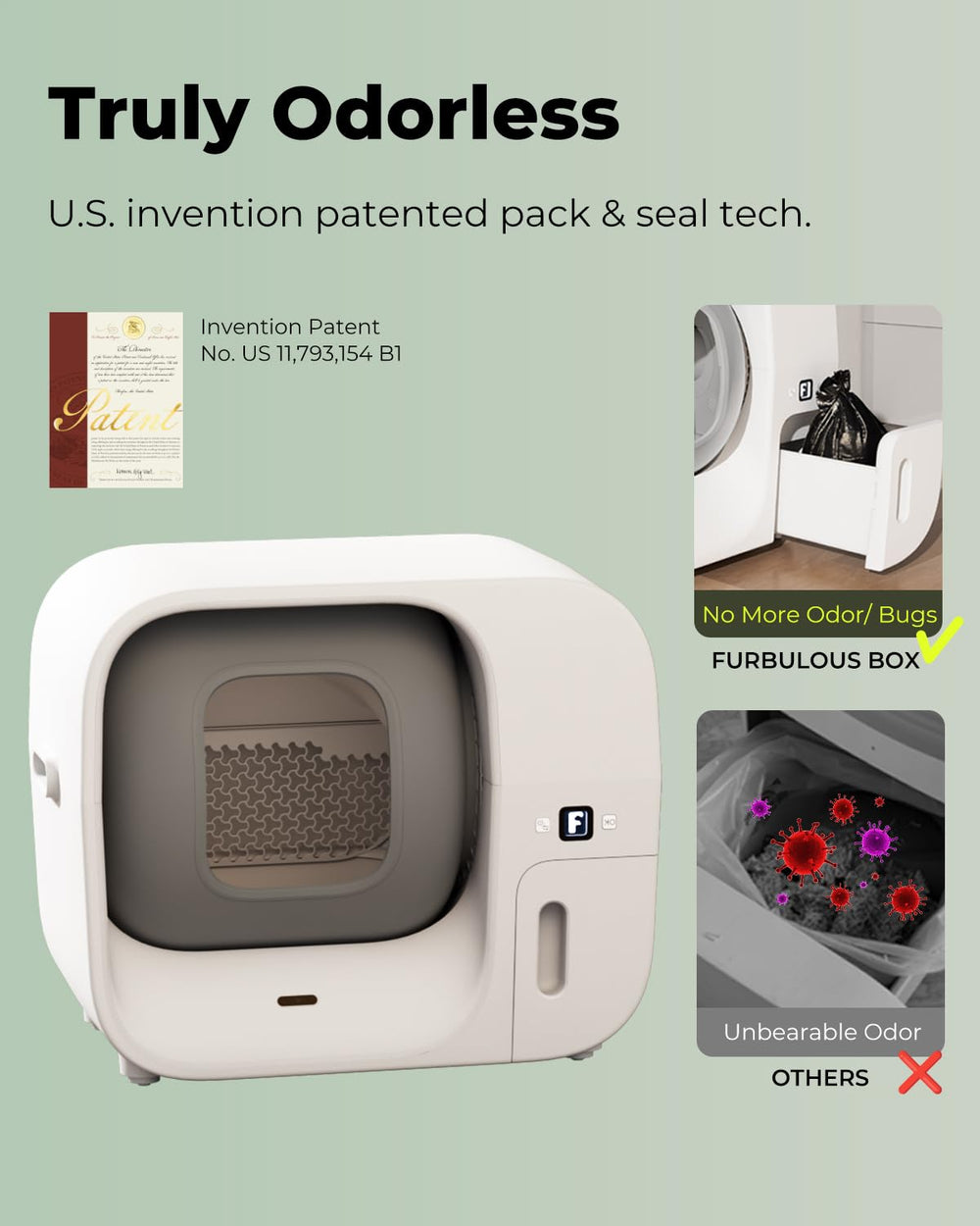 Furbulous litter box waste disposal enables quick, clean emptying