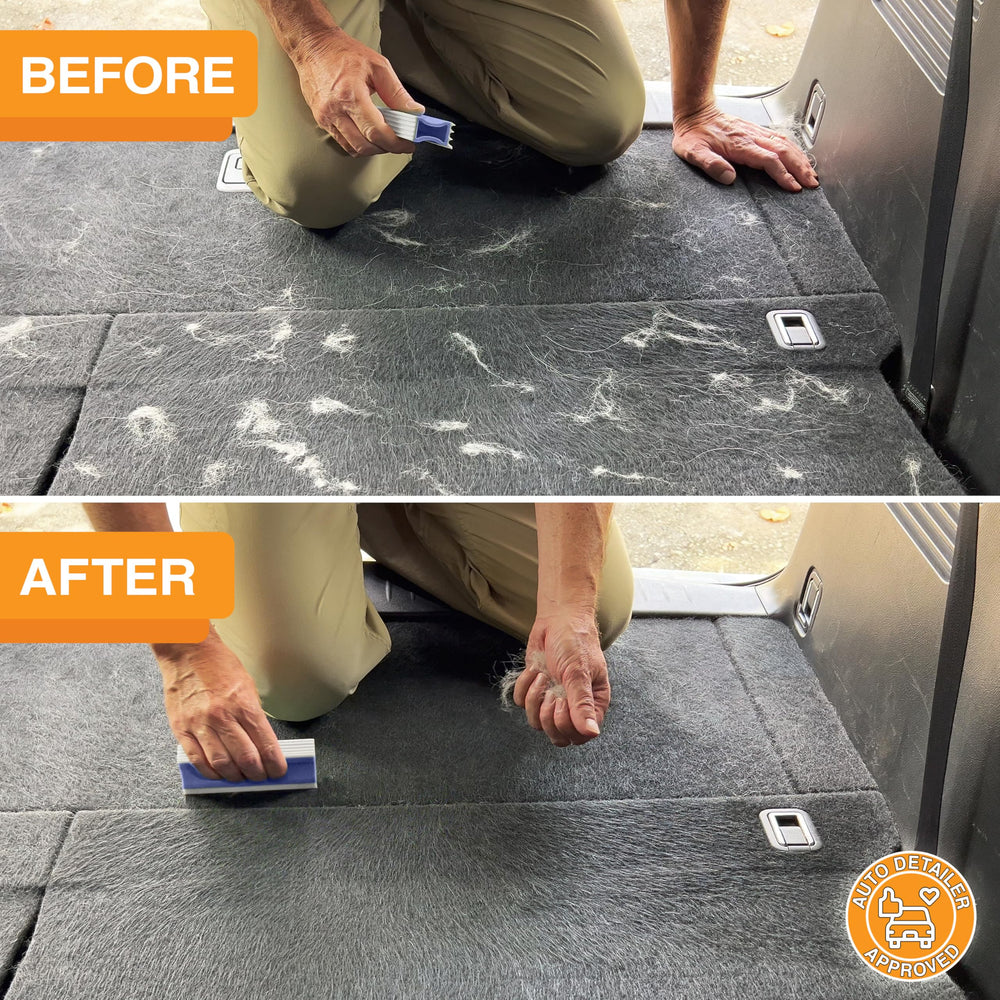 Neater Pet Brands FurDozer car interior cleaning in action removes pet hair.