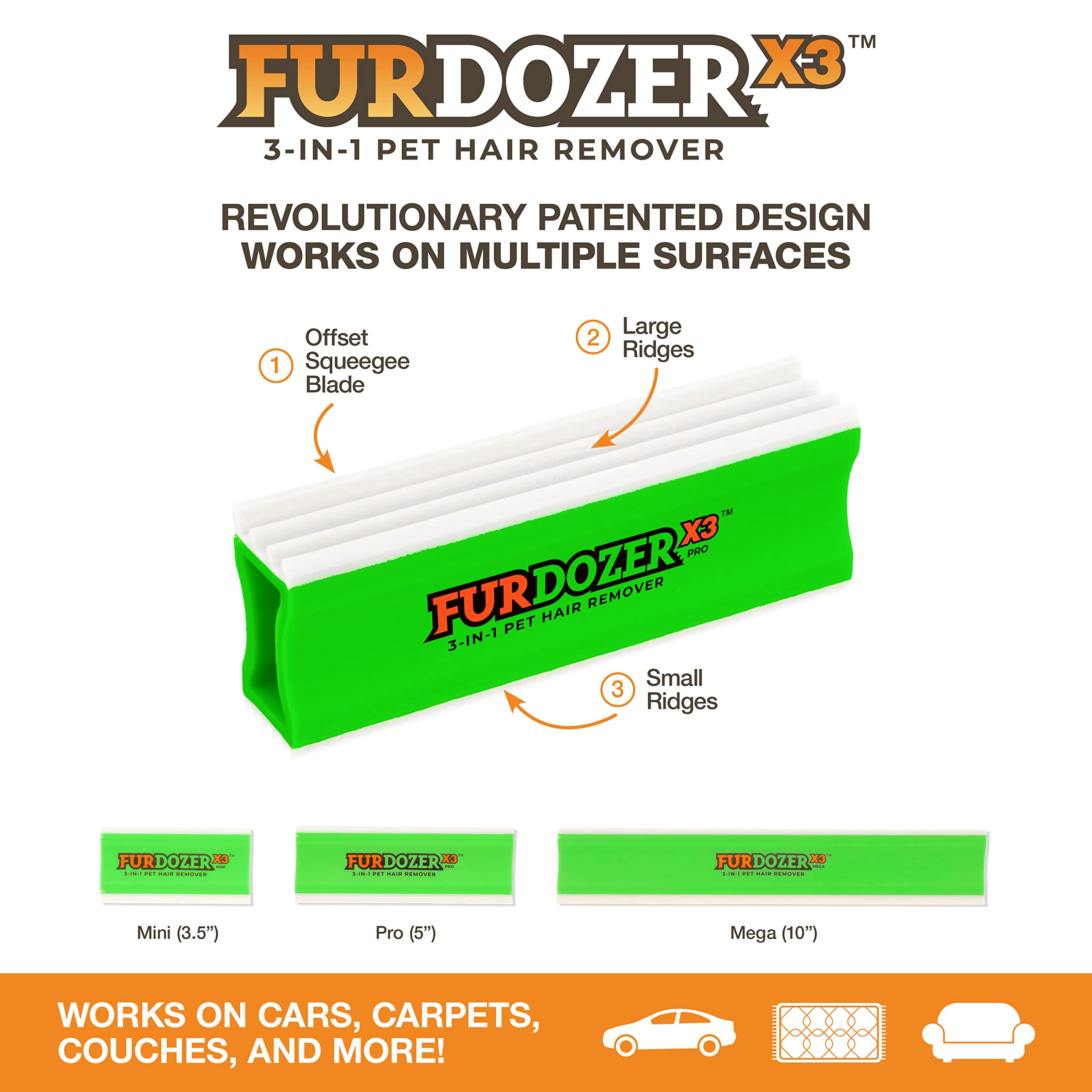 FurDozer Green textured pads illustrating embedded hair removal on fabrics.
