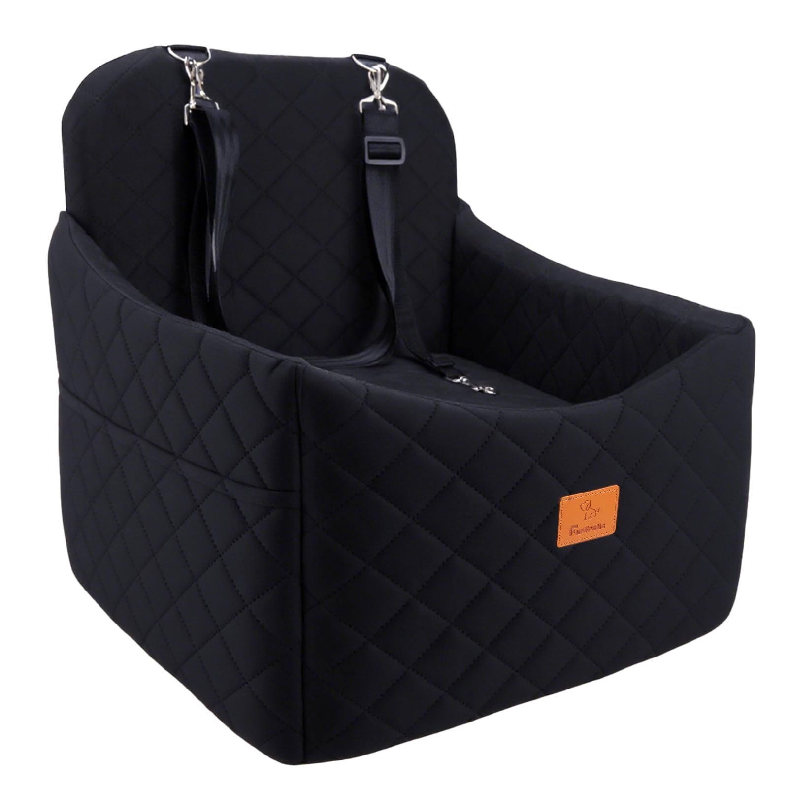 FurFrolic dog car seat front view with elevated booster for visibility
