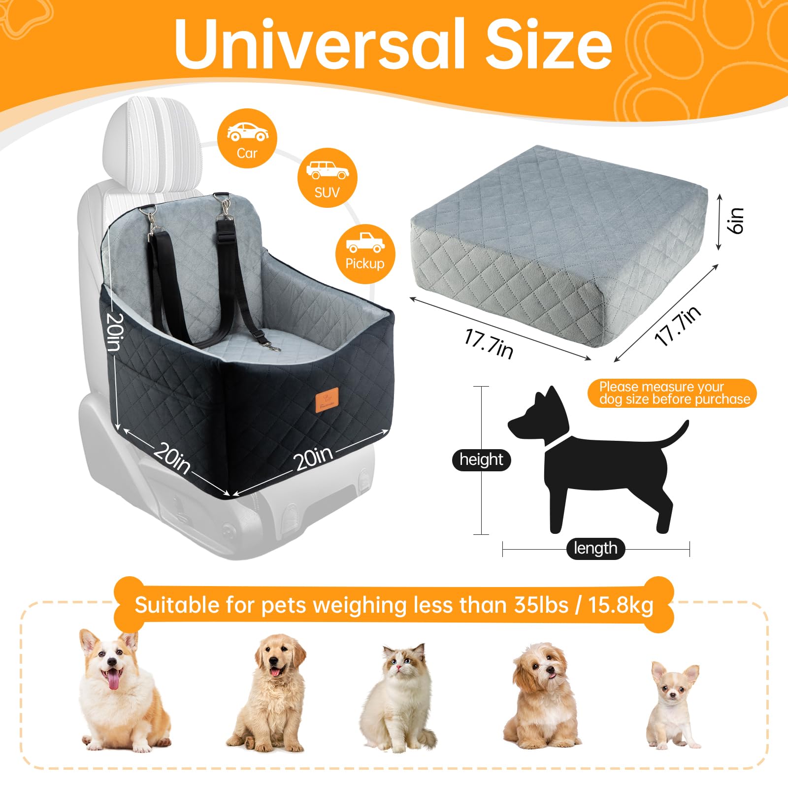 FurFrolic memory foam booster seat provides steady support for a calm, relaxed ride