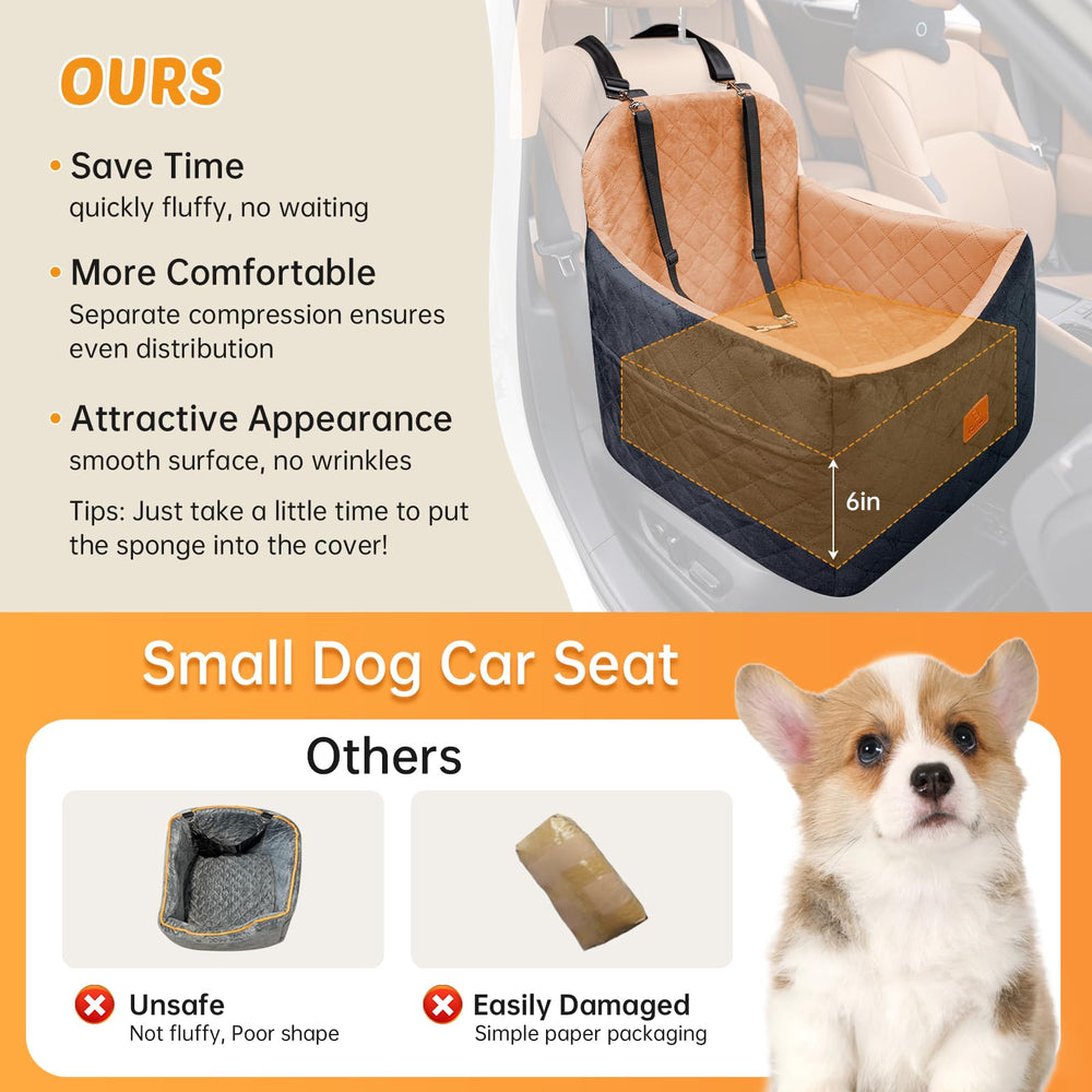 FurFrolic memory foam dog booster seat installed in front seat for secure travel.