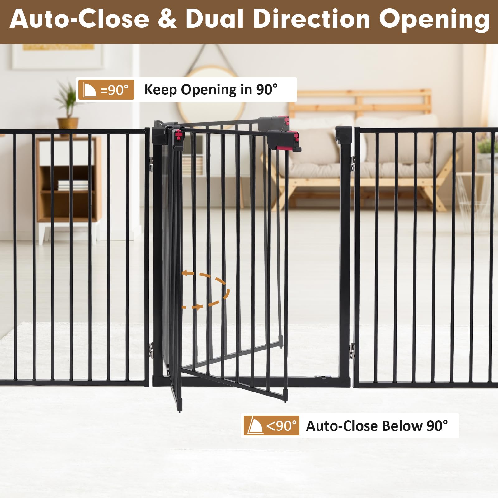 Furggis metal dog gate door opens 360 degrees for flexibility