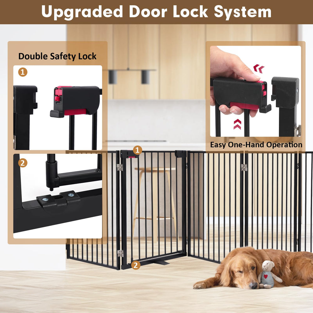 Furggis metal dog gate features non-slip base for stability