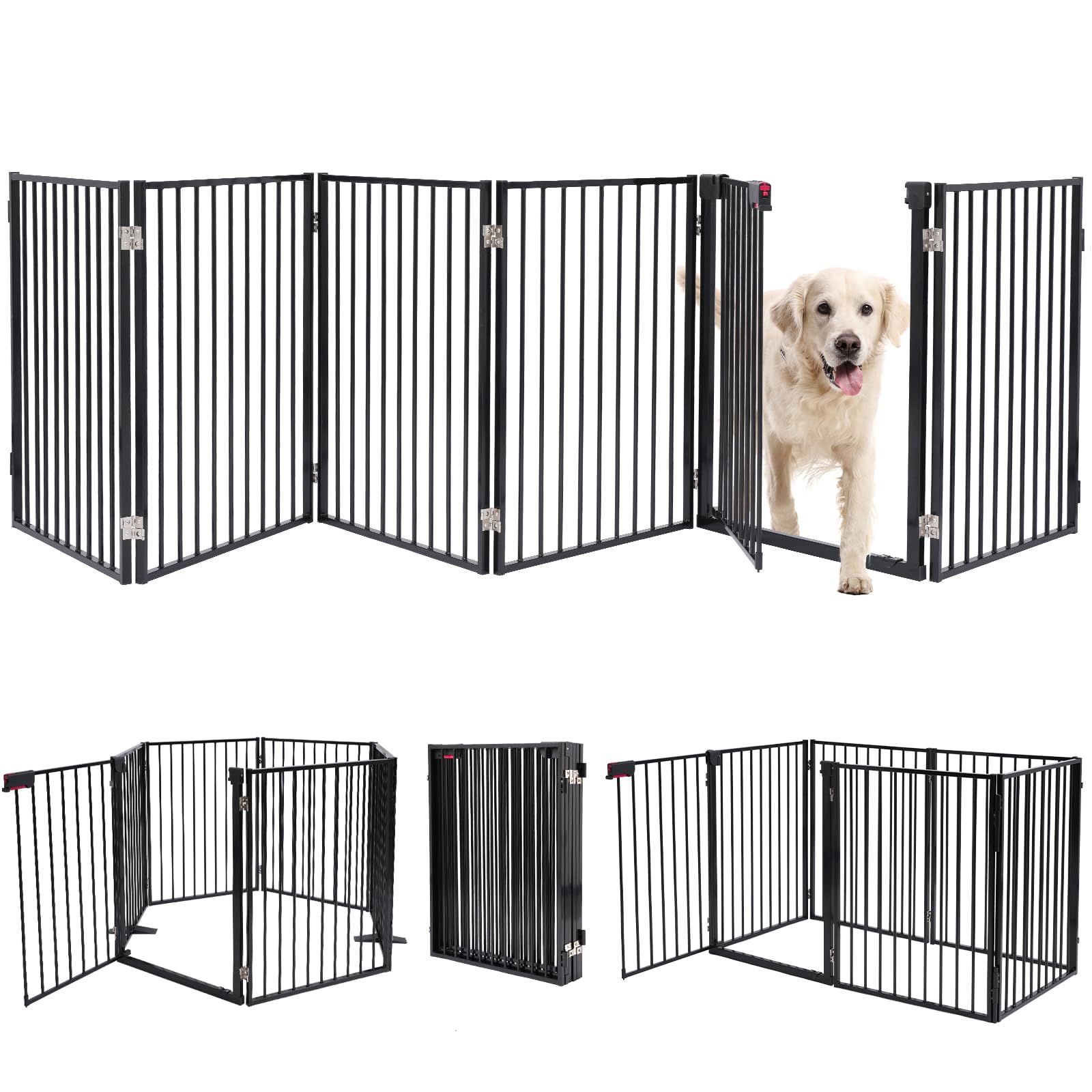 Furggis metal dog gate assembled to form a wide barrier for spacious rooms