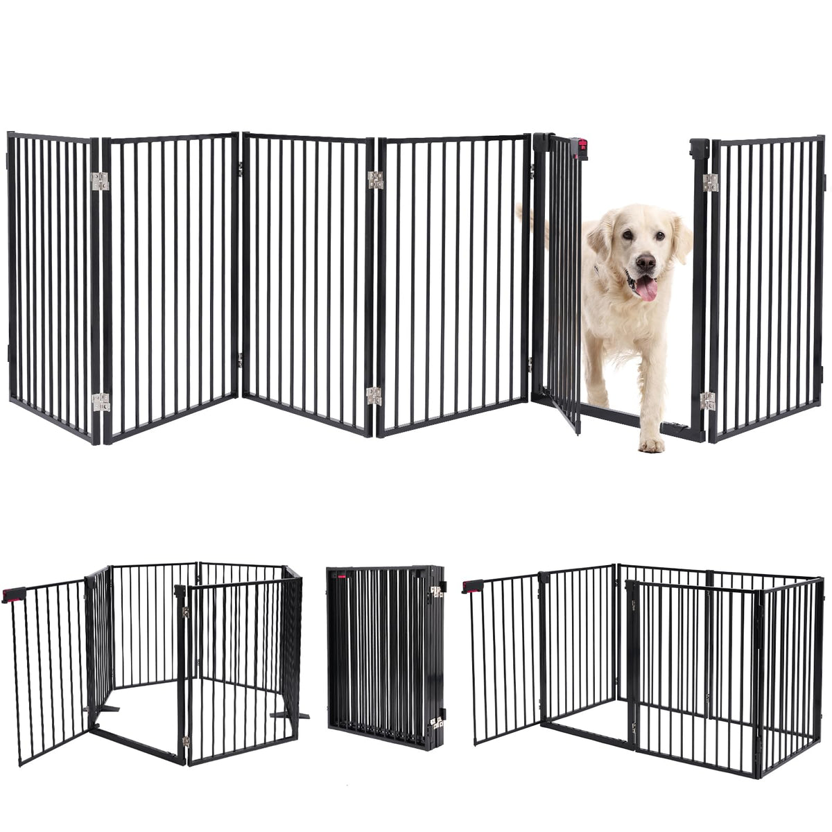 Furggis metal dog gate assembled to form a wide barrier for spacious rooms