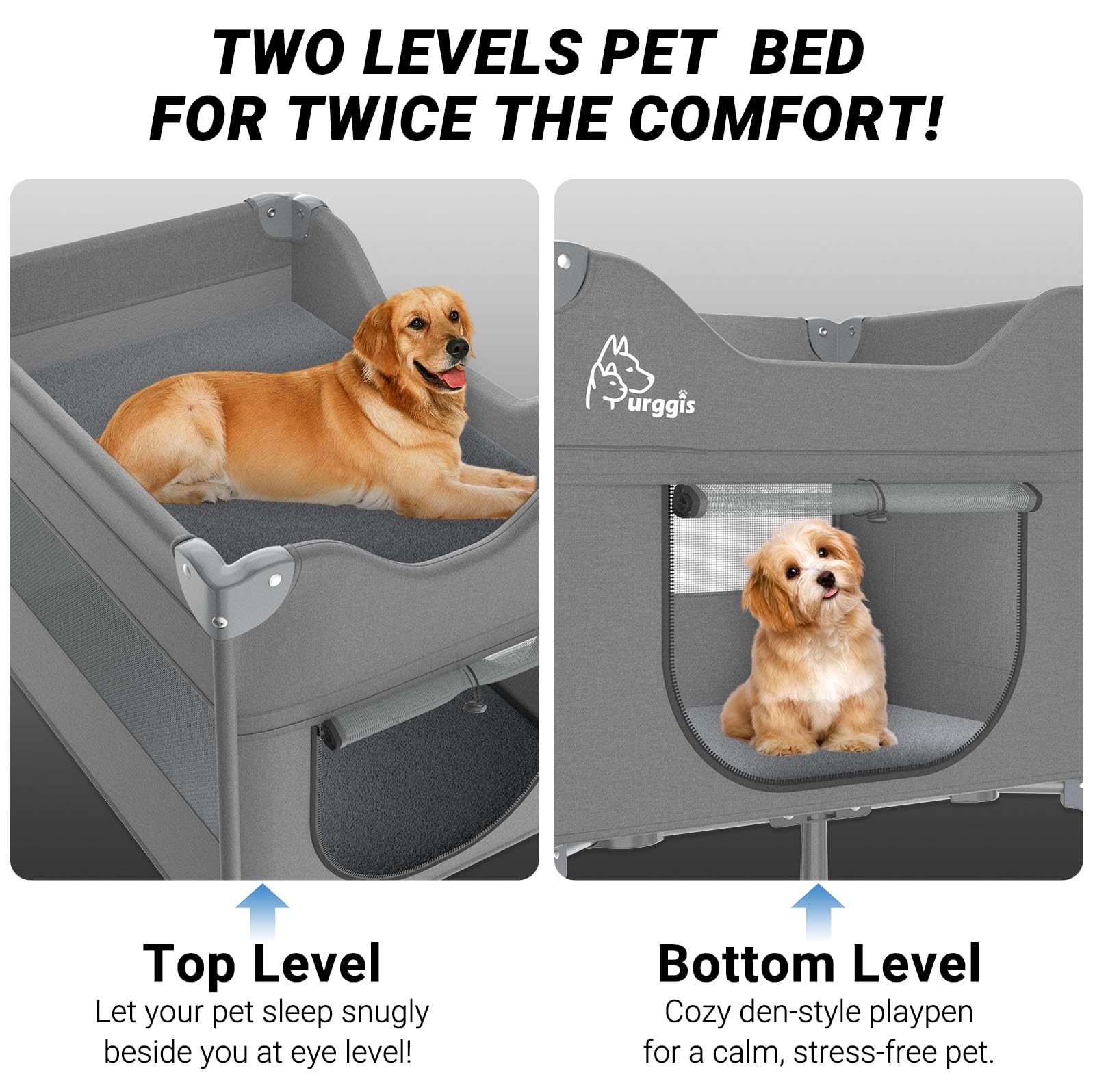 Furggis Upgraded Dog Bunk Bed top level pet bed beside you for bonding