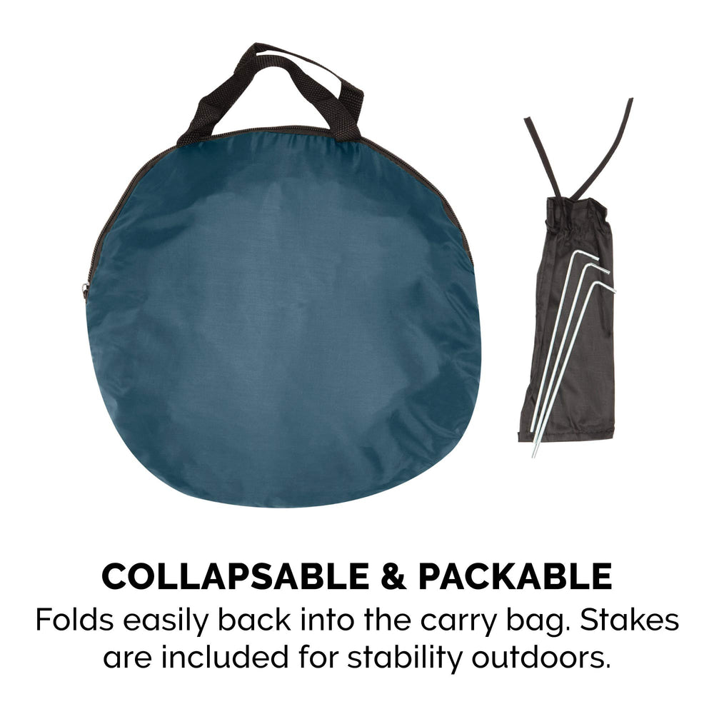 Furhaven Sailor Blue Medium ground stakes secure outdoor setup