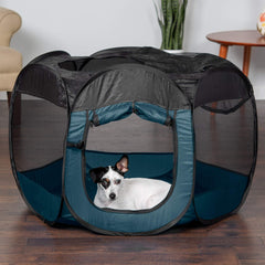 Furhaven Sailor Blue Medium playpen removable top for ventilation
