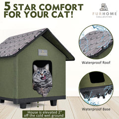 FurHome Collective waterproof roof and base protect kitty from rain and moisture.