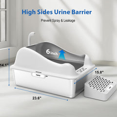 Furkid litterbox xl pedal-footrest facilitates paw cleaning to reduce mess.