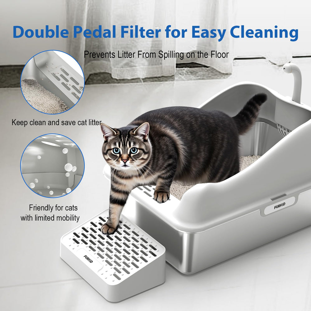 Furkid litterbox xl scoop attached for quick cleanup after use.