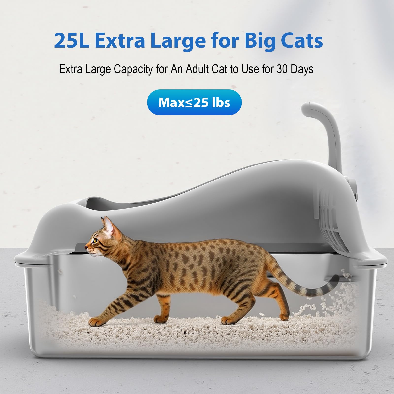 Furkid xl litter box base displays sturdy stainless steel for durability.