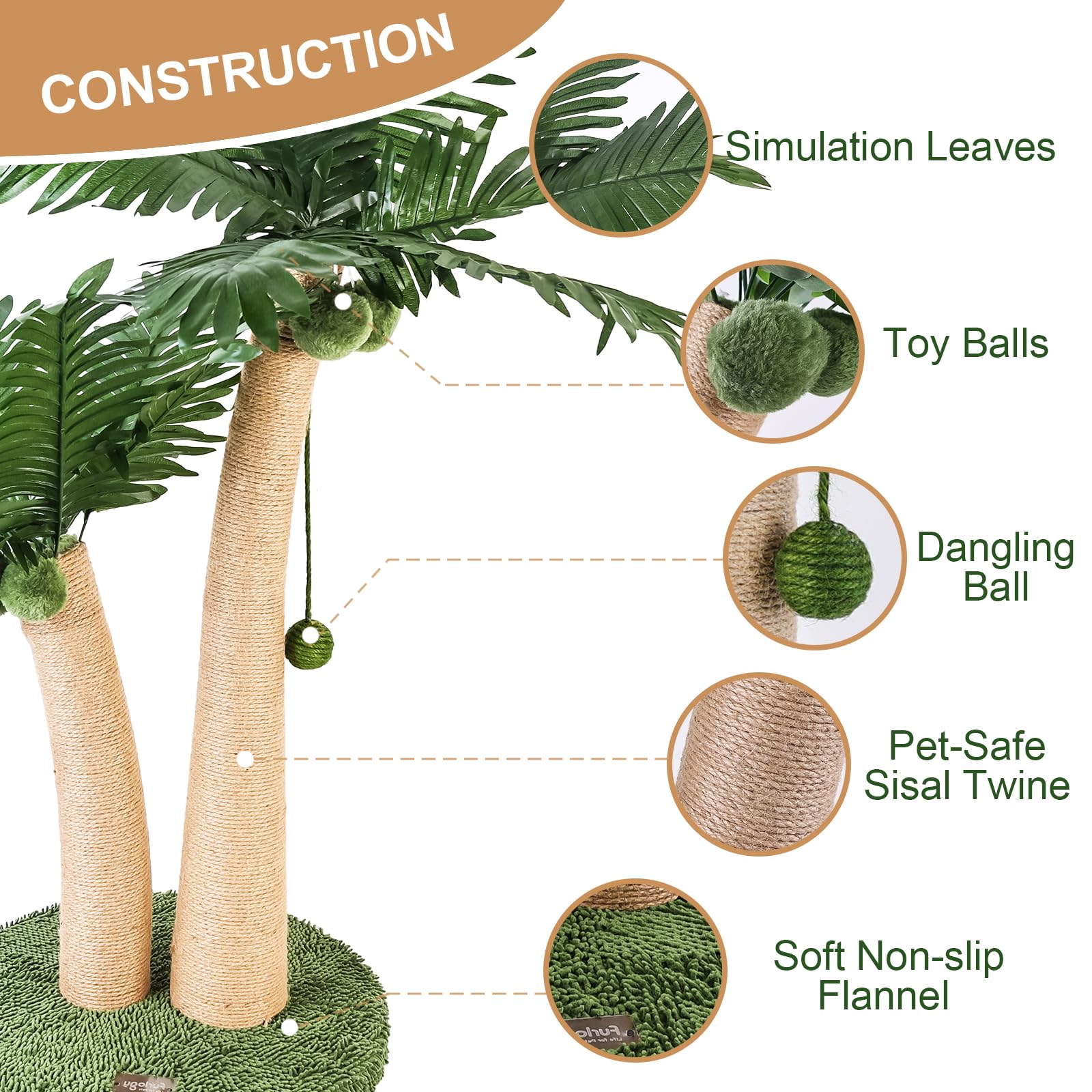 Furlogy two curved posts cat scratcher design supports natural stretching.