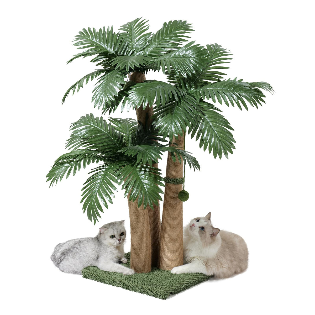 Furlology 40-inch palm-tree cat scratcher offers full-body stretch and durable sisal rope for claw health and furniture protection.