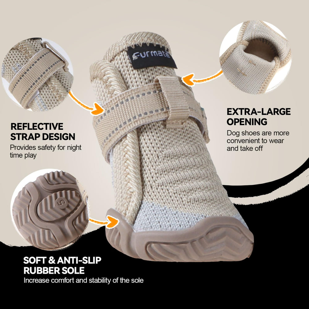 Furmate dog shoes small reflective straps boost night safety on evening walks.