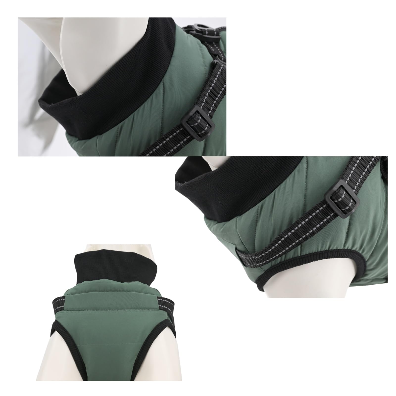 Furmate green coat zipper-close front view for quick on/off