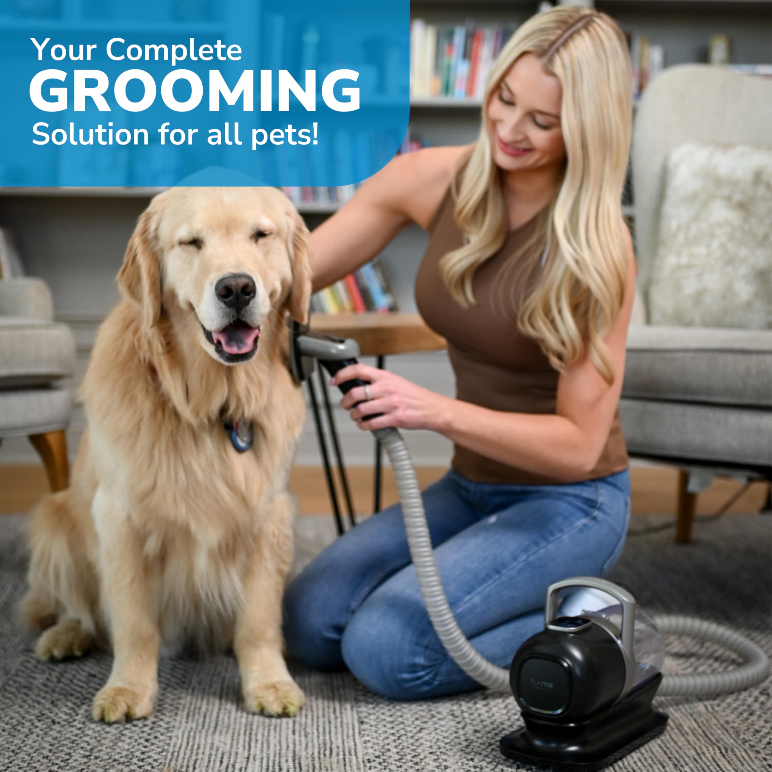 FurMe Original grooming session at home depicts calm, efficient pet care